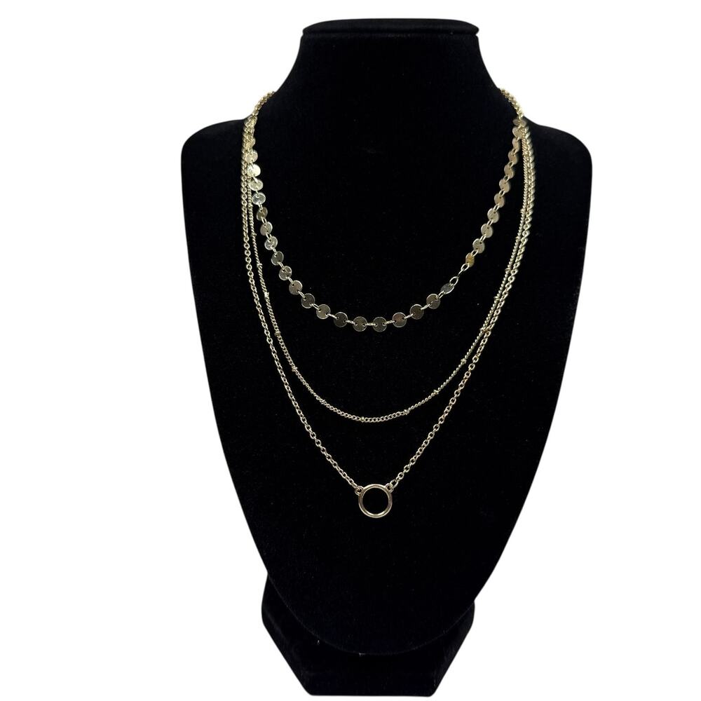 SUGARFIX by BaubleBar Gold Tone Layered Necklace Disc & Open Circle Pendant 15in